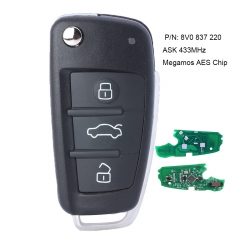 8V0 837 220 With Megamos AES CHIP 3 Button Remote Car Key 433MHz Fob for Audi A3 S3 2012-2015