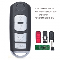 (Tablero de control remoto original / del mercado de accesorios) Llavero remoto inteligente FSK 315MHz ID49 para Mazda 3 6 Miata 2013-2016 WAZSKE13D02