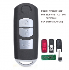 (Tablero de control remoto original / del mercado de accesorios) Llavero remoto inteligente FSK 315MHz ID49 para Mazda Modelo de 3 botones WAZSKE13D02