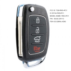Flip Remote Key 4 Button FSK 433.92MHz 4D60 Chip Fob for Hyundai Santa Fe 2015 2016 2017 2018 2019 FCC: TQ8-RKE-4F31 P/N: 95430-2W110