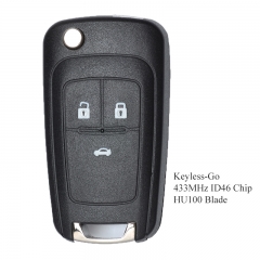 Keyless-Go 433MHz  Flip Remote Key Fob 3B for Chevrolet Cruze 2010-2015 HU100 Blade Euro