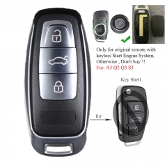 Upgraded Remote Key Shell Case Fob 3 Buttons for Audi A3 Q2 Q3 S3 2018 2019