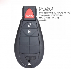 Smart Remote Key Fob 2+1B 433MHz 4A Chip for Jeep Cherokee 2014 2015 2015 2017 2018 2019 68105083 AC AD AE AF AG FCC: GQ4-53T