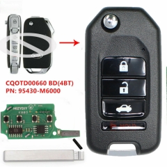 Upgraded Flip Uncut Remote key 4 Button 433MHZ for Kia Forte 2019 CQOTD00660 / BD(4BT) PN: 95430-M6000