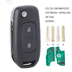 Flip Remote Key 2 Button FSK 433MHz PCF7961M 4A Chip Fob for for Renault Dacia Logan 2 Logan II 2018 2019 2020