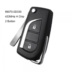 Flip Remote Key 433MHz H Chip 2 Button for Toyota Aygo Yaris 2014 2015 2016 Fob P/N: 890700D330 , 89070-0D330