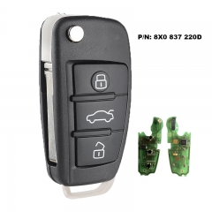 Flip Remote Key 3 Botón 433MHz ID48 Chip para Audi A1 Q3 P/N: 8X0 837 220D