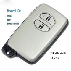 FSK 433MHz / 434MHz 88 Chip Smart Remote Key Fob for Toyota Auris Yaris Hybrid Auris Board ID 0010 0011 61A651-0101 FCCID: BA7EQ 