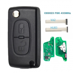 Flip Remote Key 2 Button FSK 433MHz ID46 Chip for Peugeot Citroen 0523 Model