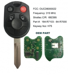 OEM Board Remote Key 4B Texas 4D63 40 Bits 315MHz Fob for 2006-2010 Ford Fusion HA Blade FCCID: OUCD6000022