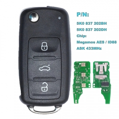 MQB for Volkswagen Beetle Caddy Caravelle Jetta Polo Sharan Scirocco Tiguan Transporter Remote Key 433MHz Fob P/N: 5K0837202BH , 5K0837202DH
