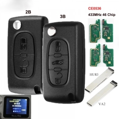 CE0536 0536 Flip Remote Key ASK/FSK 433MHz ID46 for PEUGEOT 207 307 308 407 ,for CITROEN C2 C3 C4 C5 C6