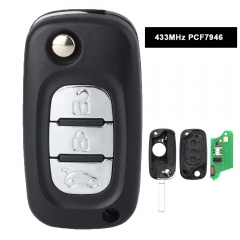 433MHz PCF7946 Chip Flip Remote Key With 3 Buttons FOB for Renault Kangoo Clio 3 Modus Trafic Master