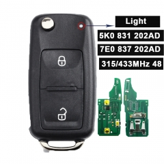 7E0 837 202AD / 5K0 831 202AD Flip Remote Car Key Fob 315MHz/ 433MHz ID48 for Volkswagen Amarok Transporter 2011-2016 (Adjustable frequency )