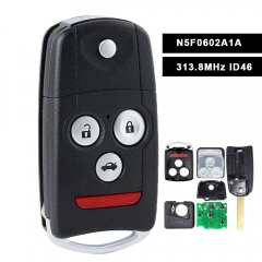 FCC ID: N5F0602A1A Flip Remote Key Fob 4 Button 313.8MHz ID46 Chip for Acura MDX RDX 2007-2012