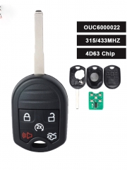 OUC6000022 Remote Key 5 Buttons 315MHz/433MHz 4D63 Chip - FOB for Ford Edge Escape Taurus X 2007-2017