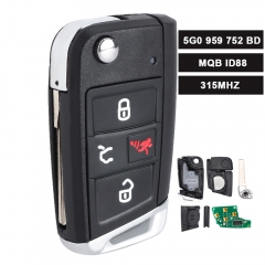 5G0 959752 BD MQB AES ID88 Llavero remoto sin llave con tapa ASK 315MHz para Volkswagen Golf GTI 2015-2019 5G0959752BD FCC ID: NBGFS12A01