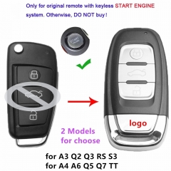 Upgraded Keyless Smart Remote Key Shell Case Cover 3 Buttons for Audi A3 A4 A6 A8 Q2 Q3 Q5 Q7 R3 RS3 RS5 TT