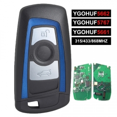 Blue YGOHUF5662, YGOHUF5767, YGOHUF5661 Smart Remote Key Fob 3 Button 315MHz/433MHZ/868MHZ PCF7953 / PCF7945 for BMW F Chassis FEM / BDC CAS4 CAS4+