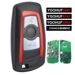 Red YGOHUF5662, YGOHUF5767, YGOHUF5661 Smart Remote Key Fob 3 Button 315MHz/433MHZ/868MHZ PCF7953 / PCF7945 for BMW F Chassis FEM / BDC CAS4 CAS4+