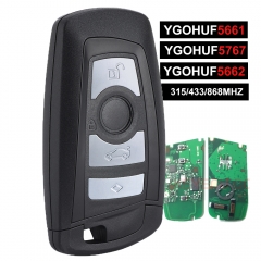 Black YGOHUF5662, YGOHUF5767, YGOHUF5661 Smart Remote Key Fob 3 Button 315MHz/433MHZ/868MHZ PCF7953 / PCF7945 for BMW F Chassis FEM / BDC CAS4 CAS4+