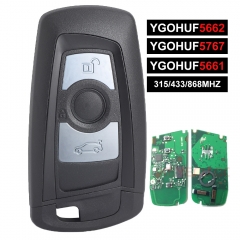 Black YGOHUF5662, YGOHUF5767, YGOHUF5661 Smart Remote Key Fob 3 Button 315MHz/433MHZ/868MHZ PCF7953 / PCF7945 for BMW F Chassis FEM / BDC CAS4 CAS4+