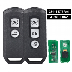 P/N: 35111-K77-V01 Motorcycle Key 2 /3 Button Smart Card Remote Key 433Mhz ID47 Chip for Honda K77