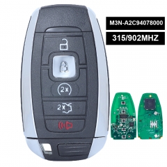 Smart Prox Key Remote ASK 315MHz/902MHz 49 Chip for Lincoln Continental MKC MKZ Navigator 2017-2020 FCCID: M3N-A2C94078000 164-R8154 / 5929515