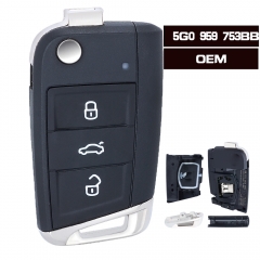 5G0 959 753BB / 5G0959753BB OEM Flip Remote Key Fob 434MHz ID48 para Volkswagen MQB Golf VII MK7, Skoda Octavia A7 2017