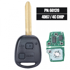 P/N: 60120 Llave remota 2 botones 304MHz 4D67 / 4C Chip para Toyota Prado 120 2002-04