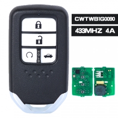 CWTWB1G0090 4 Button Smart Card Remote Auto Car Key 433MHz 4A Chip for Honda Accord 2018 2019