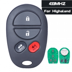 Mando a distancia para coche 3+1 botón 433 MHz para Toyota Kluger 2007-2014 (para Australia)