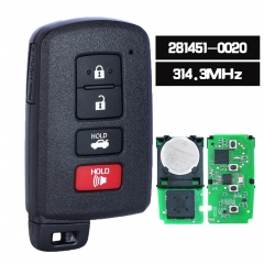 ID de la placa: 281451-0020 G Llave remota inteligente 2 + 1 Botón Fob 314.3MHz para Toyota Avalon Camry Corolla 2015-2019 FCCID: HYQ14FBA