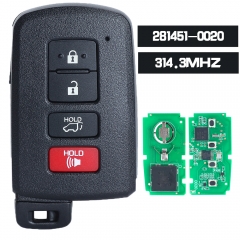 ID de placa: 281451-0020 G Llave remota inteligente Fob de 4 botones 314.3MHz para Toyota RAV4 2013-2018 FCCID: HYQ14FBA