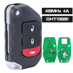 OHT1130261 Replacement 3 Button Flip Remote Key ASK 433MHZ PCF7939M 4A Chip for Jeep Wrangler 2018-2019