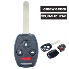 Llave de control remoto 3 + 1 botón 313.8MHz ID46 para Honda Accord 2008-2012 FCC: KR55WK49308