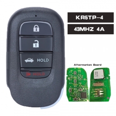 FCCID: KR5TP-4, P/N: 72147-T20-A01 / HO01 Keyless Go Smart Remote Key 4 Button FSK 433.92MHz 4A Chip Fob for Honda Civic 2022