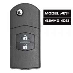 Upgraded Flip Remote Car Key Fob 2 Button 433MHz 4D63 for Mazda 3 BK Series 2006-2009, BT50 2006 Visteon 41781