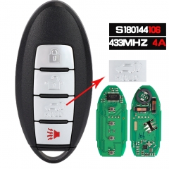 S180144106 Smart Remote Car Key Fob 433.92MHz 4A Chip 4 Button for Nissan Rogue 2014 2015 2016 2017 2018