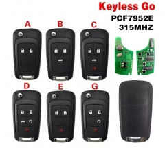 Keyless Go Smart Remote Key Fob 315MHz PCF7952E Chip 2/3/4/5B for Chevrolet Cruze Malibu Impala