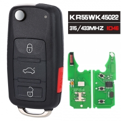 KR55WK45022 Flip Remote Key 3+1 Button 315MHz /433MHz ID46 Chip for Volkswagen Touareg 2004-2010