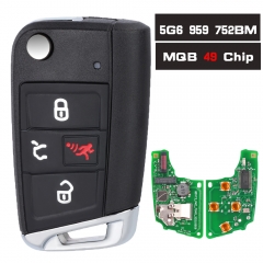 P/N: 5G6 959 752 BM MQB49 cHIP Flip Remote Key 4 Button ASK 315MHz for Volkswagen Golf Jetta Atlas 2018 2019 2020 5G6959752BM