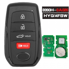 P/N: 8990H-0A020, FCCID: HYQ14FBW 4 Button 312/314.3MHz Smart Remote Key Fob for Toyota Corolla Cross 2022