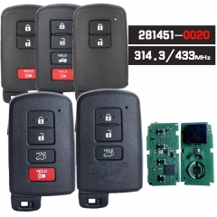 281451-0020, HYQ14FBA Smart Remote Key 314.3MHz/433MHz 4 Button Fob for Toyota Avalon Camry Corolla 2013 - 2019