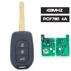 Remote Key Fob 3 Button 433MHz PCF7961 for Renault Duster Dokker Trafic Master