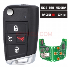 P/N: 5G6959752BM，5G6 959 752 BM 315MHz MQB48 Flip Remote Key 4 Button ASK 315MHz for Volkswagen Golf GIT 2015-2019