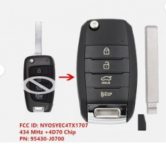 P/N: 95430-J0700 Control remoto con llave abatible mejorada 4D70 de 434 MHz para Hyundai Accent 2018 2019 2020 2021