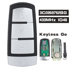 3C0 959 752 BG Llave remota inteligente Keyless Go de 3 botones y 434 MHz ID46 para VW Volkswagen B6/CC Magotan/Passat 2009-2013