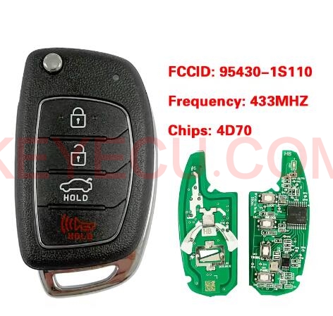 P/N: 95430-1S110 ( OEM Board ) 434MHZ 4D60 80BIT 4 Button Fob Flip Remote Key for Hyundai HB20 2016-2019