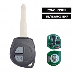 Mando a distancia para coche con 2 botones, N.º de pieza 37145-62R11, FSK, 315 MHz/433,92 MHz, chip ID47 para Suzuki Fob HU87, hoja sin cortar